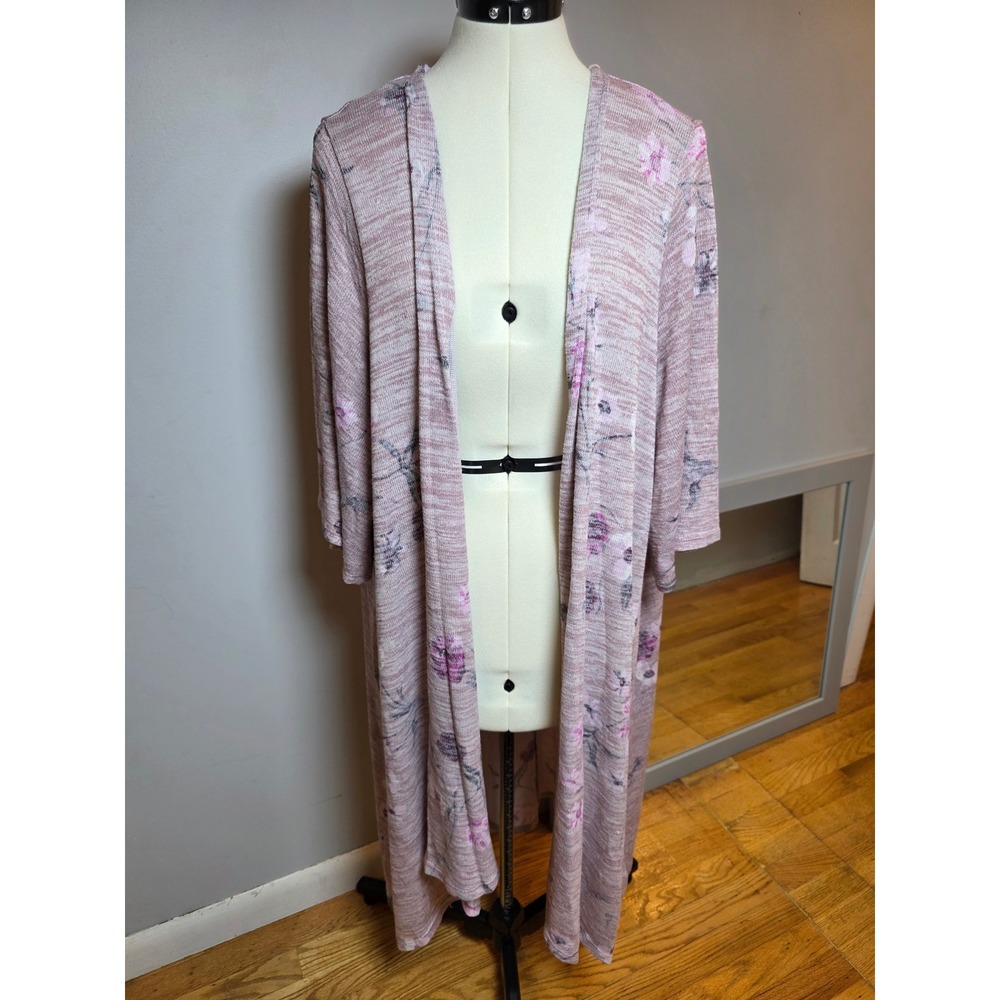 Torrid Womens 4 Floral Duster Cardigan Pink Space Dye High Low Boho Cottagecore